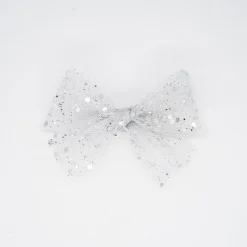 Lazo de tul glitter plata