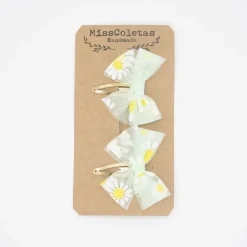 Pack clips lazo margaritas tul verde mint