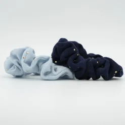 Pack coleteros scrunchie gasa azul topos oro