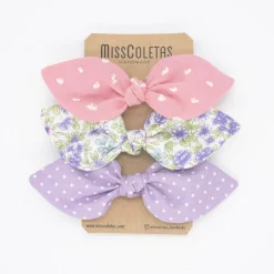 Pack de 3 coleteros lazo flores malva