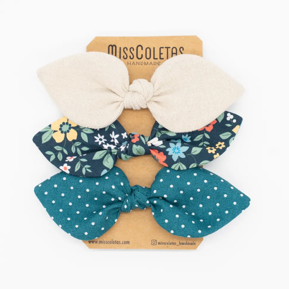 Pack de 3 coleteros lazo flores y topos