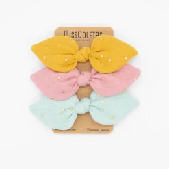 Pack de 3 coleteros lazo gasa topos oro