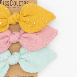 Pack de 3 coleteros lazo gasa topos oro