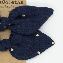 Pack de 2 minicoleteros lazo azul marino topos oro