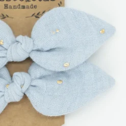 Pack de 2 minicoleteros lazo azul celeste topos oro