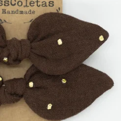 Pack de 2 minicoleteros lazo marrón topos oro