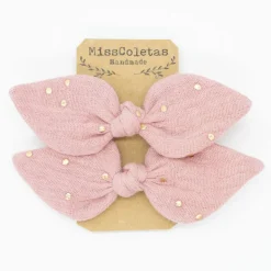 Pack de 2 minicoleteros lazo rosa topos oro