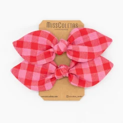 Pack de 2 minicoleteros lazo vichy bicolor frambuesa