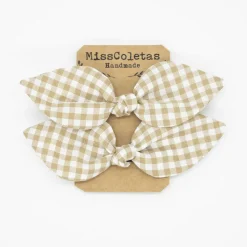 Pack de 2 minicoleteros lazo vichy beige tostado