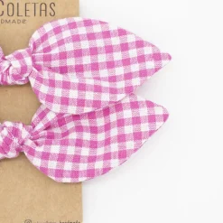 Pack de 2 minicoleteros lazo vichy pequeño fucsia