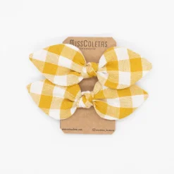 Pack de 2 minicoleteros lazo vichy amarillo ocre