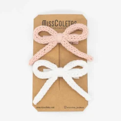 Pack de 2 Pinzas Lazo Cordón Crochet combinado blanco