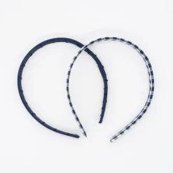 Pack diademas planas vichy azul marino