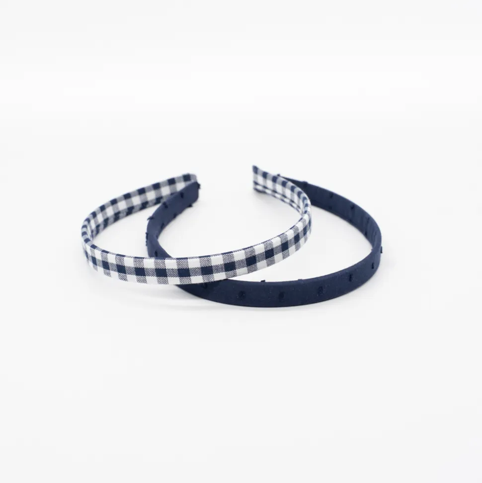 Pack diademas planas vichy azul marino