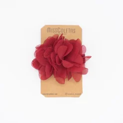 Pinza flor tul rojo burdeos