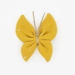Pinza mariposa amarillo ocre topos dorados