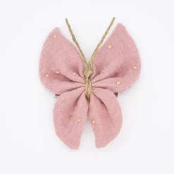 Pinza mariposa rosa topos oro
